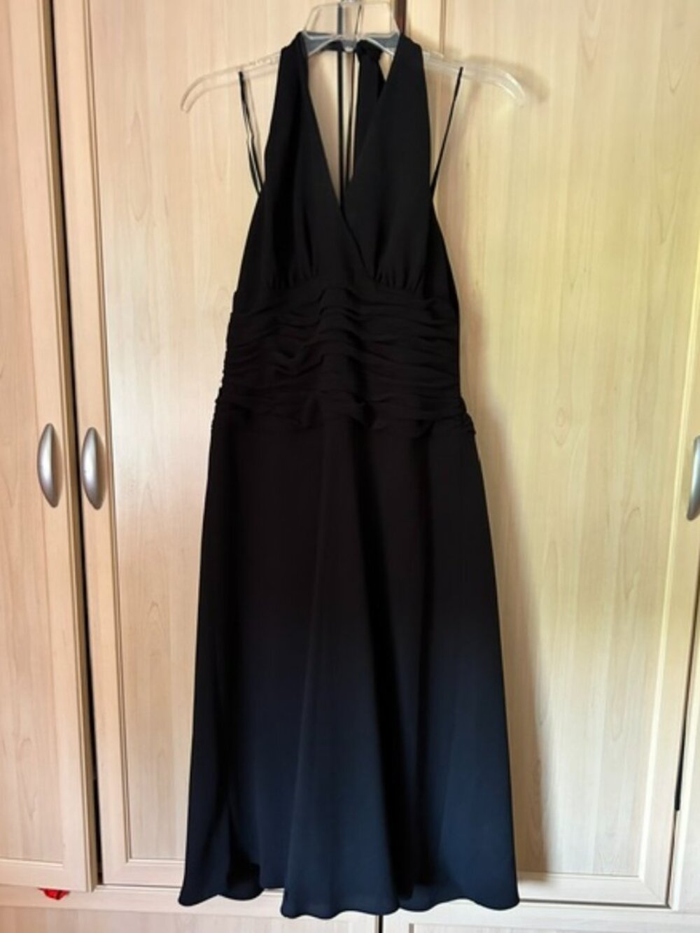EUC - Jones New York Black Halter Midi Dress Size 12 Pleated Waist